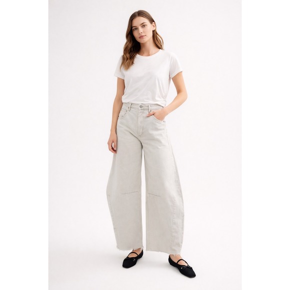 Citizens Of Humanity Denim - CITIZENS OF HUMANITY Horseshoe Jeans Gray Light Wash Distressed 28 Wide Leg